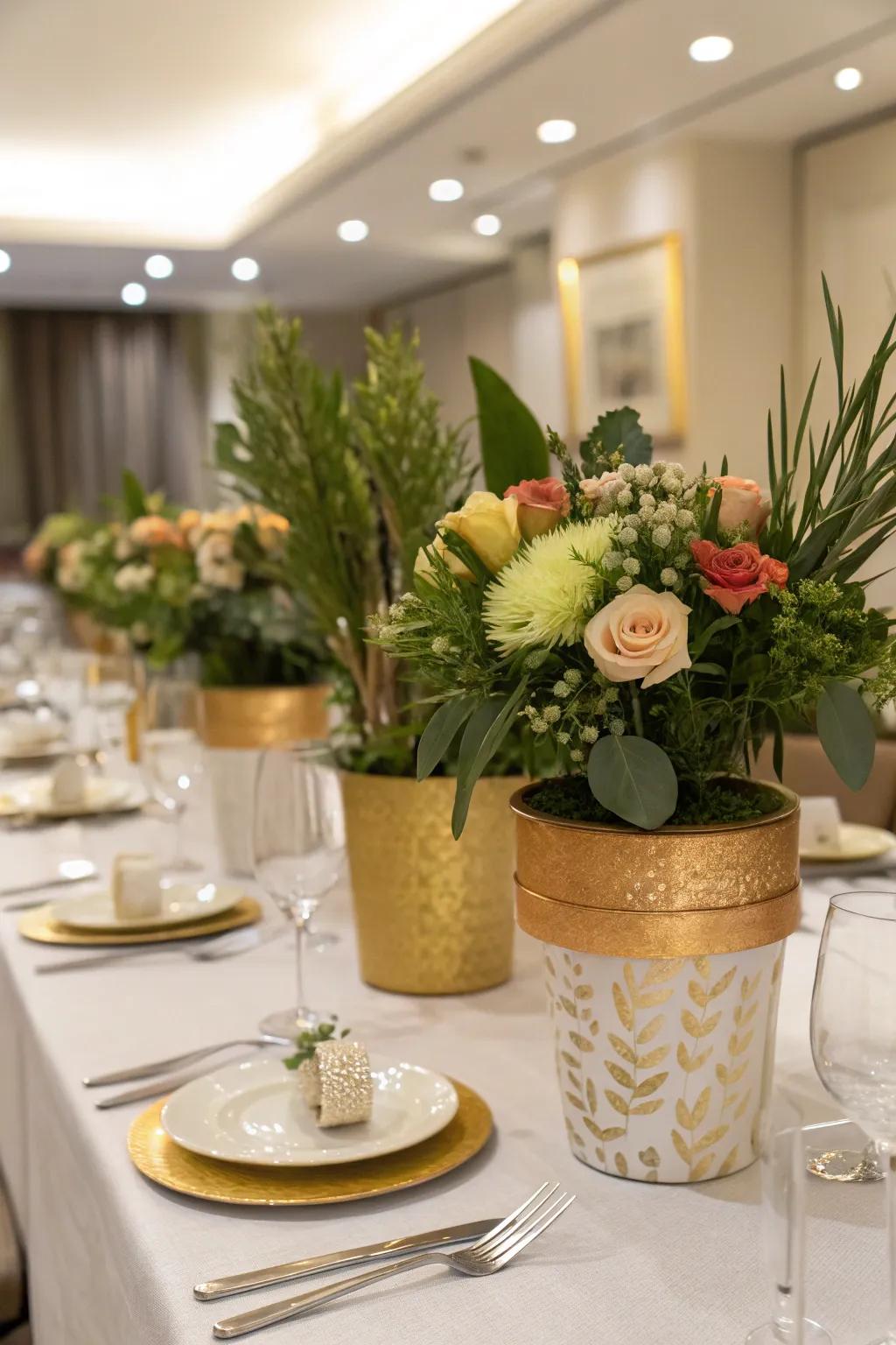 Introduce a hint of luxury using gold leaf details on your plant pots.