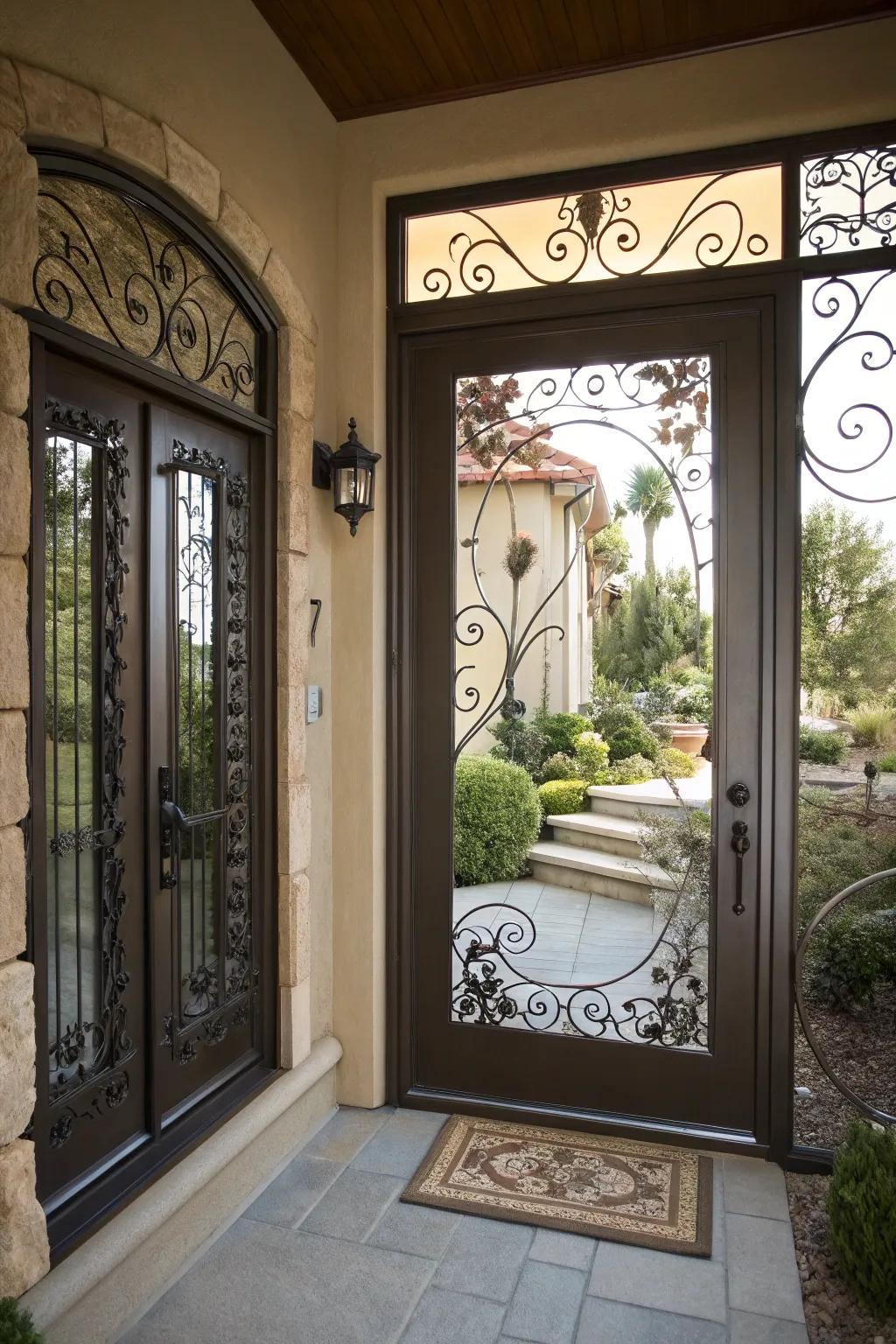 Creative ironwork adds craftsmanship to your entrance.