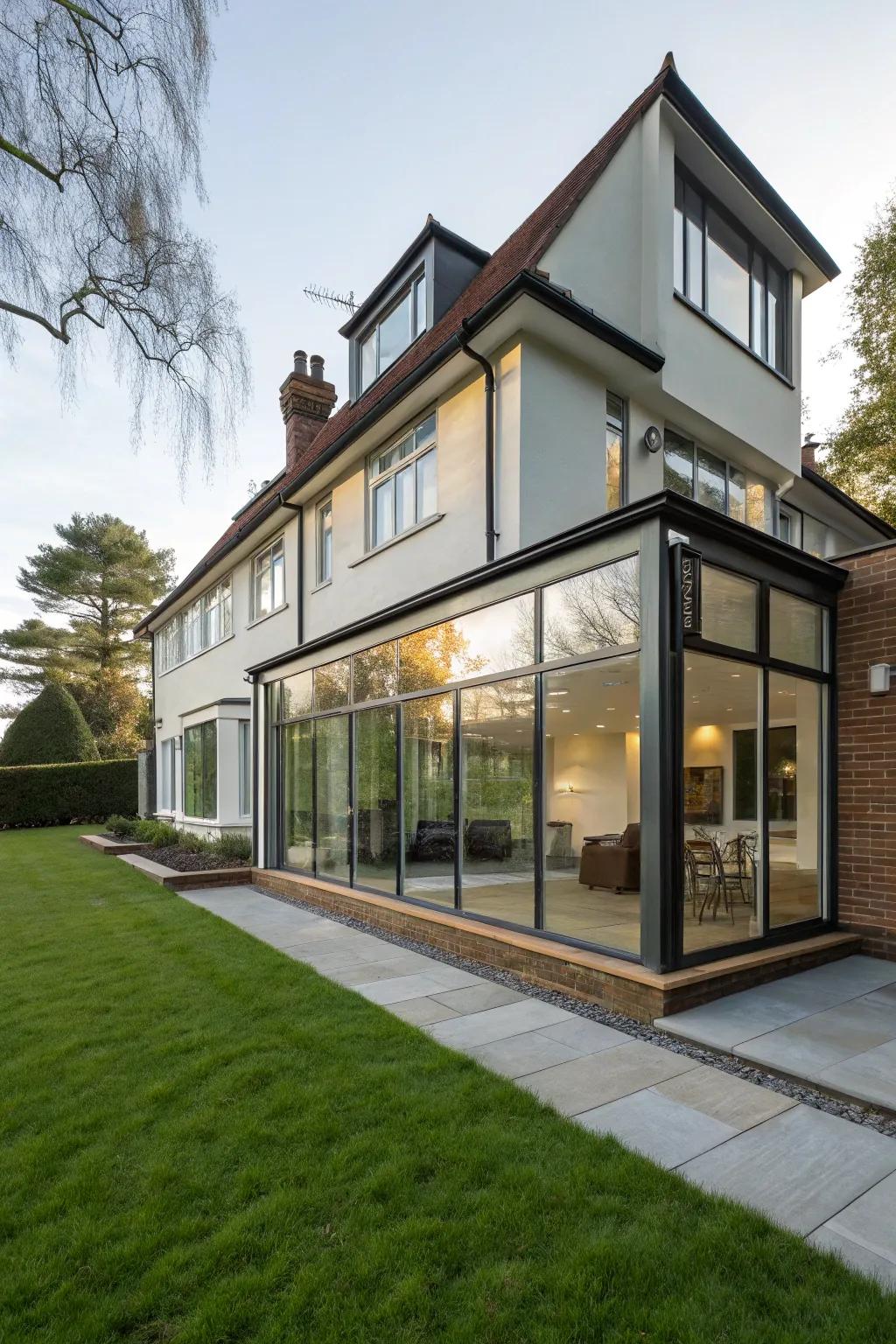 Reflective surfaces in the extension create an airy ambiance.
