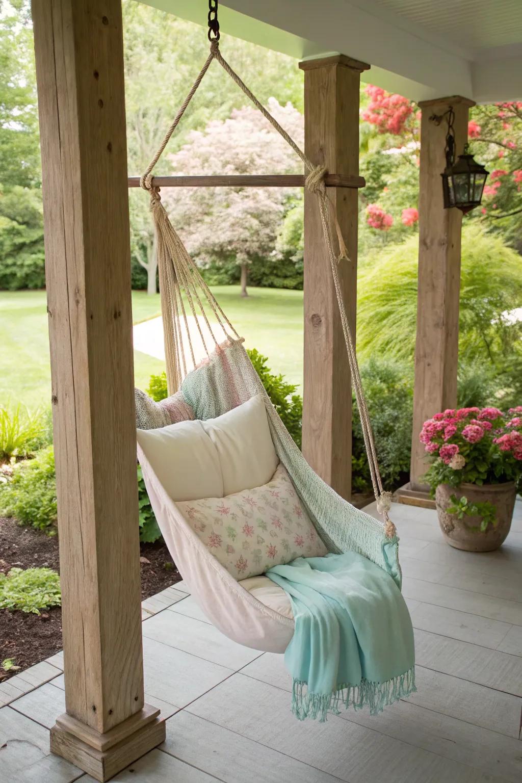 Unwind in vogue through a hammock-style swing.