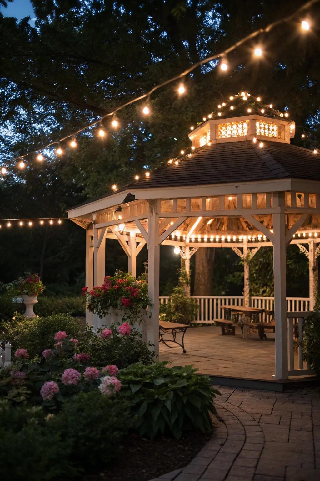Bistro lights establish a snug, tempting atmosphere reminiscent of outdoor bistros.