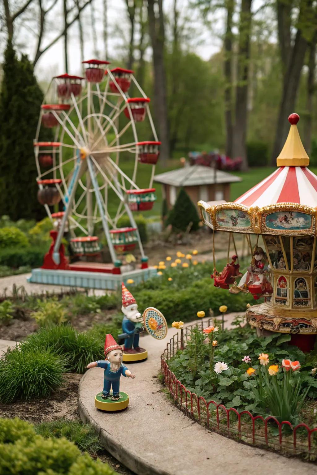 A gnome fair infusing joy and whimsy into the garden.