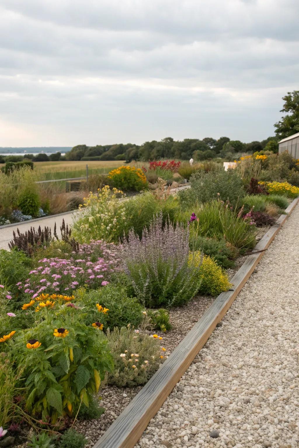 A sustainable stone garden displaying local plants