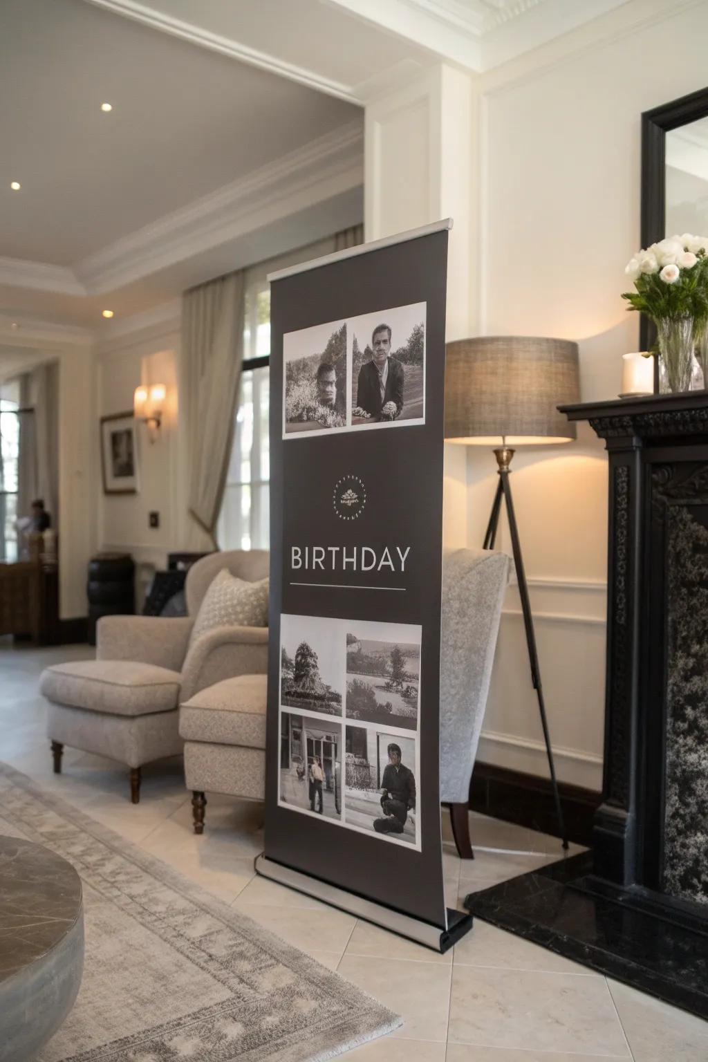 Grayscale themes offer timeless elegance for birthdays.