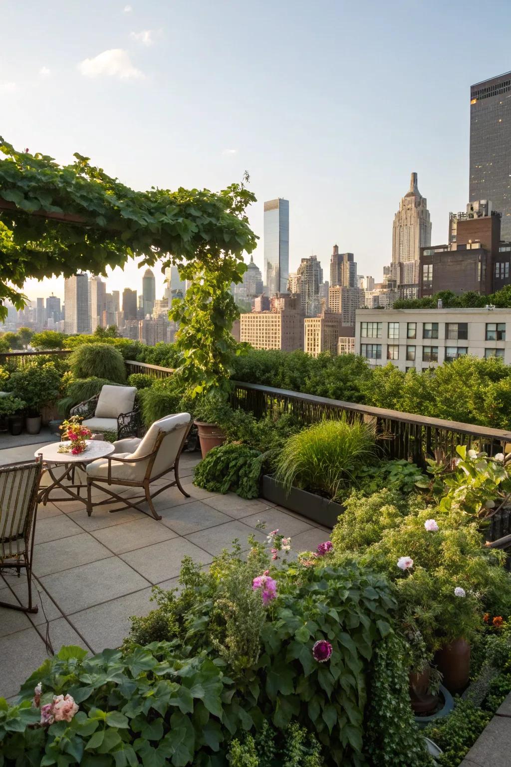 A rooftop garden designed as a green escape.