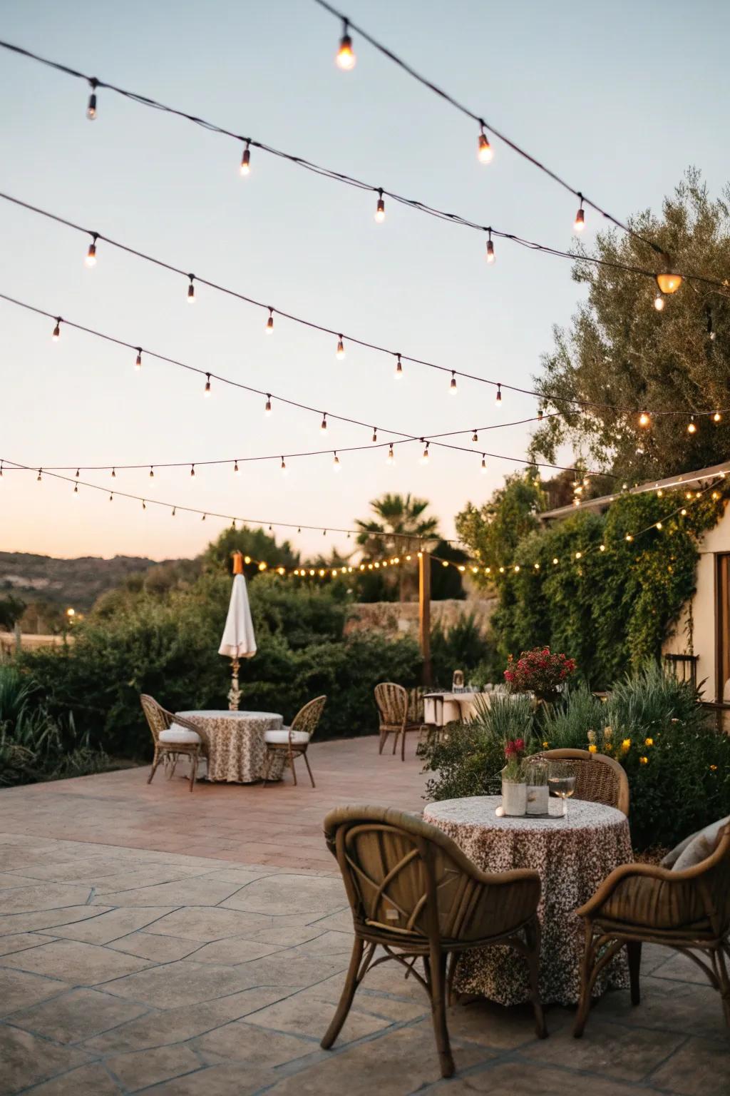 An outdoor speakeasy offers a charming escape under the celestial bodies.