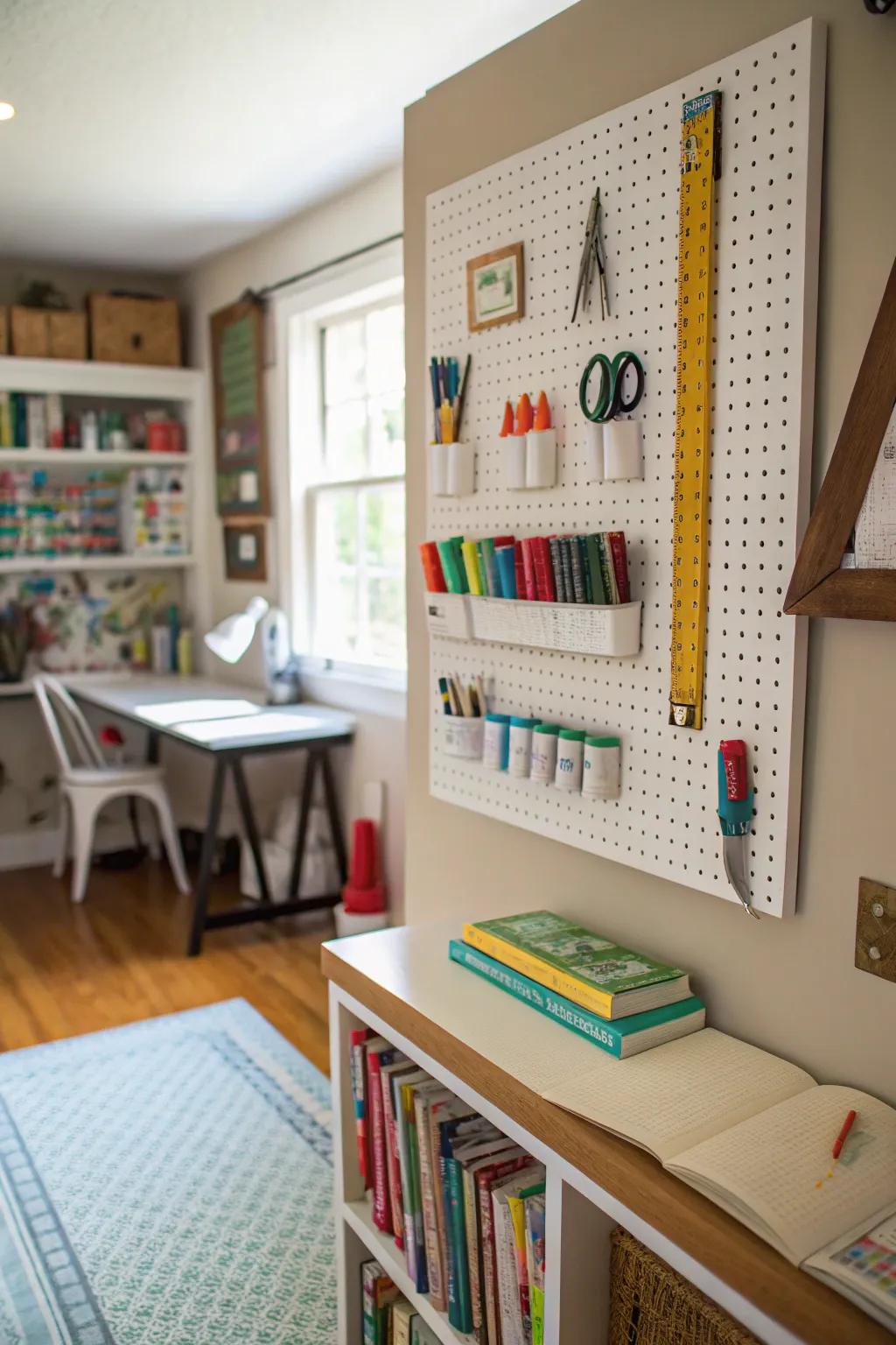 Hand-made pegboards provide a creative and customizable organizing solution.