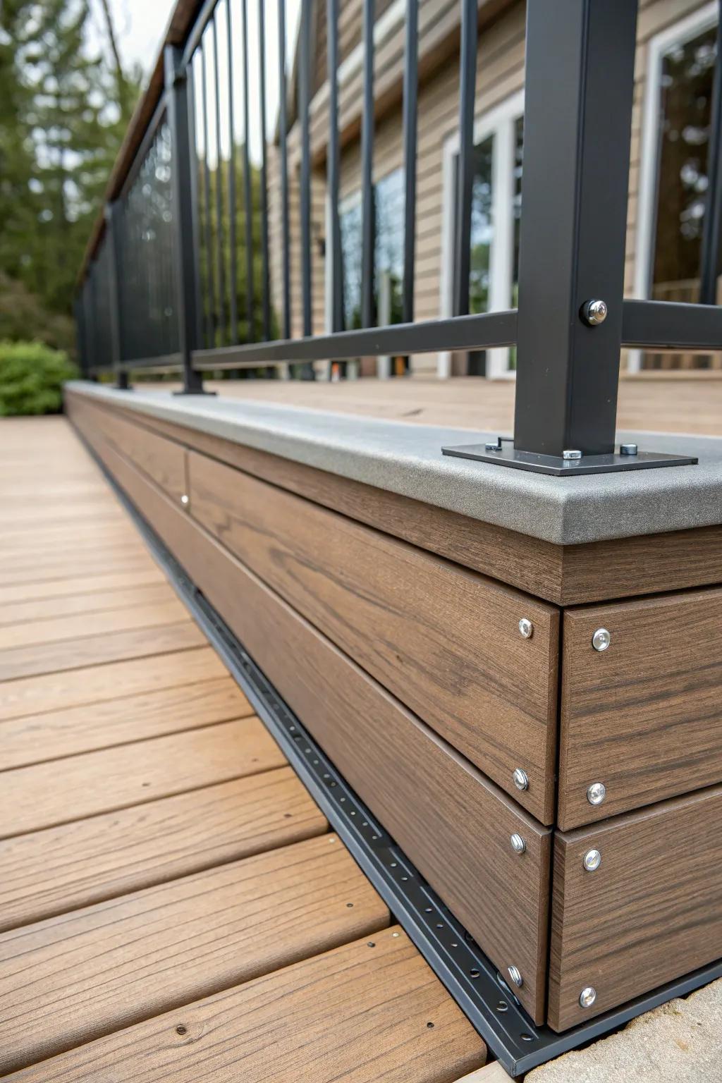 Intermixing substances fashions a textured and singular skirting design.