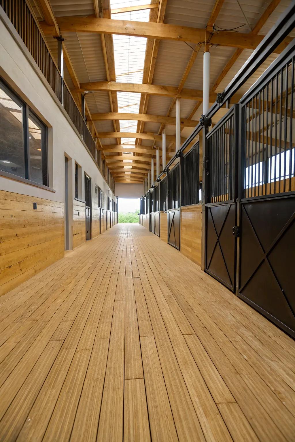 Bamboo flooring pairs modern looks with strength, perfect for stylish barn routes.