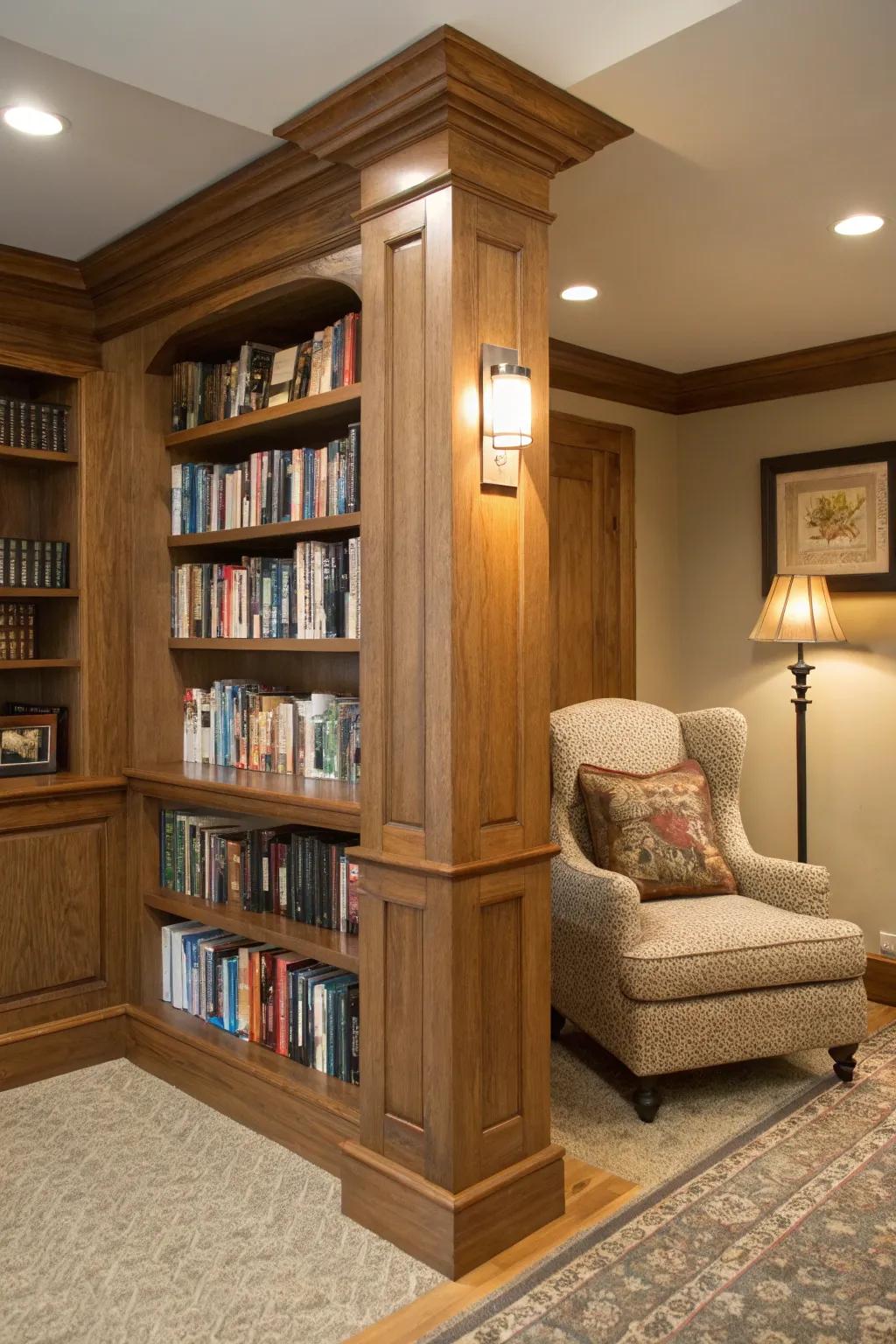 Integrated designs around columns create cozy spaces.
