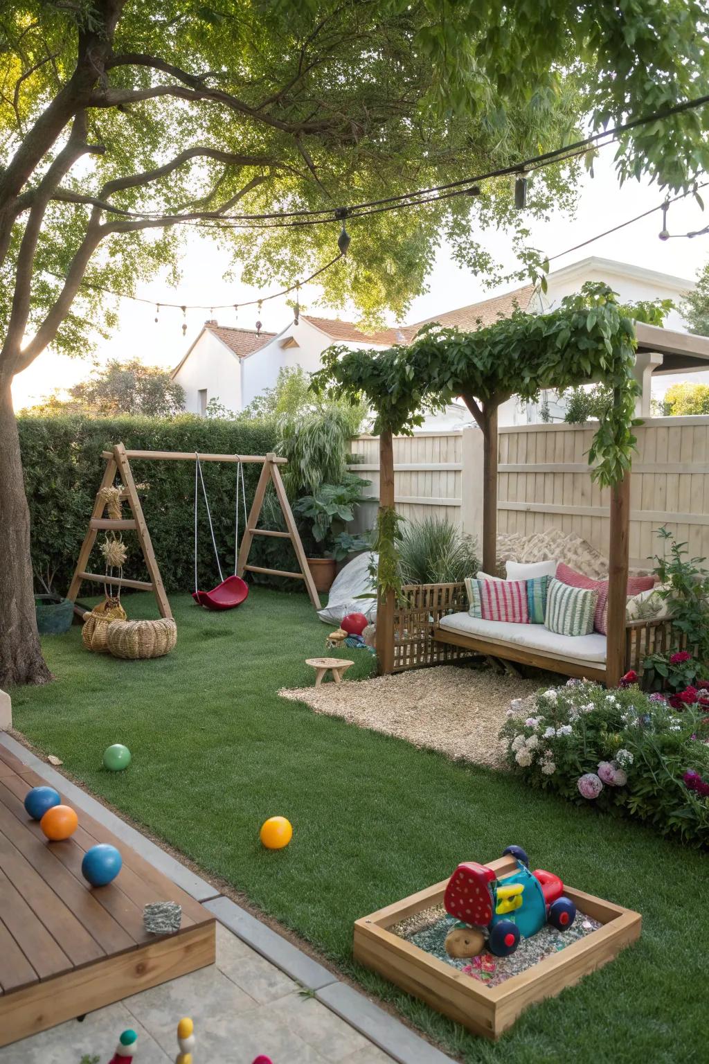 An outdoor zone in the garden corner sparks joy and imagination.