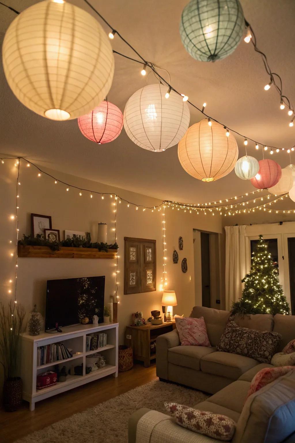 Hanging decorations present a startling and whimsical element to your holiday setup.