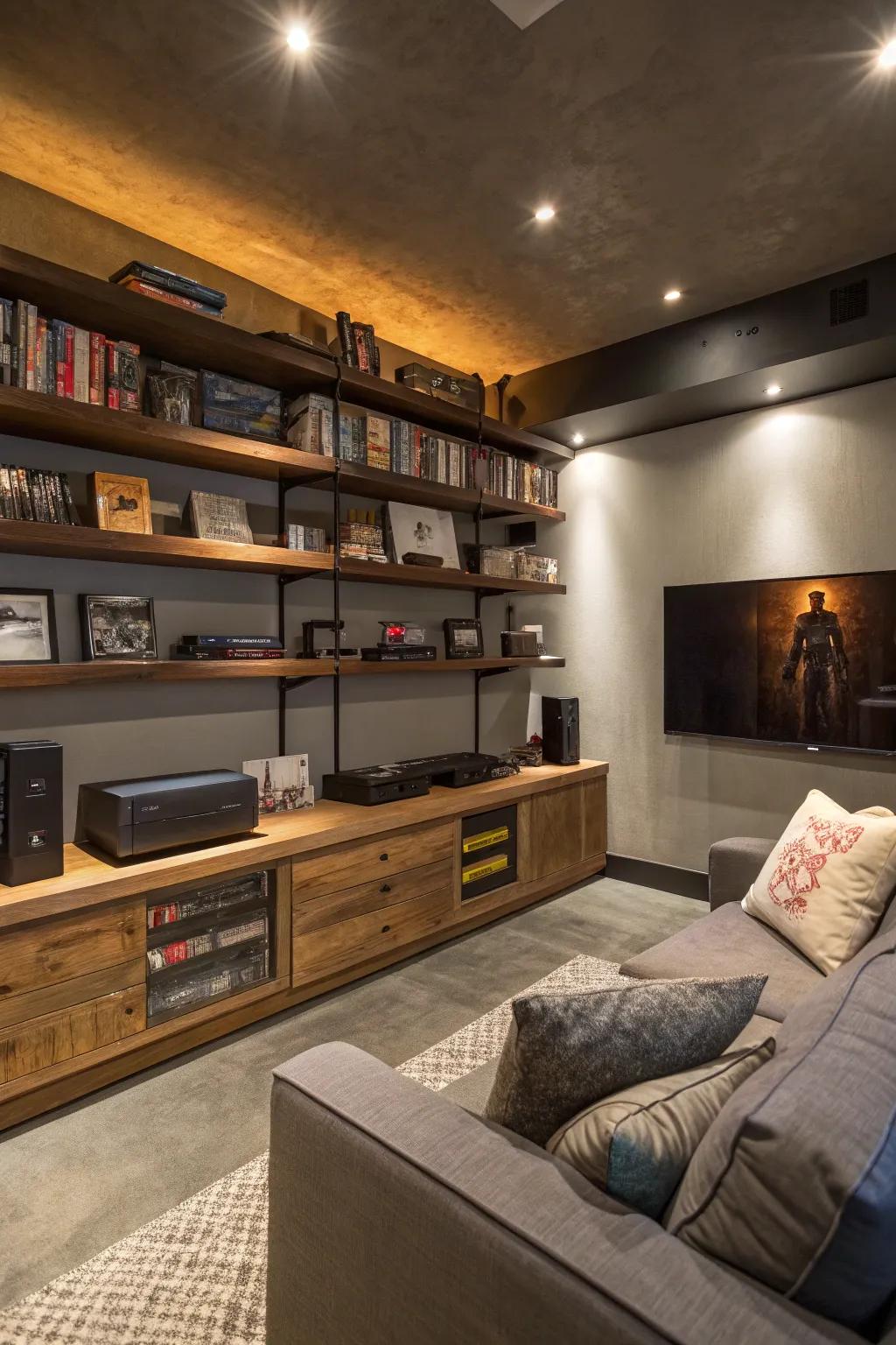 Creative storing techniques keeping the man cave organized.