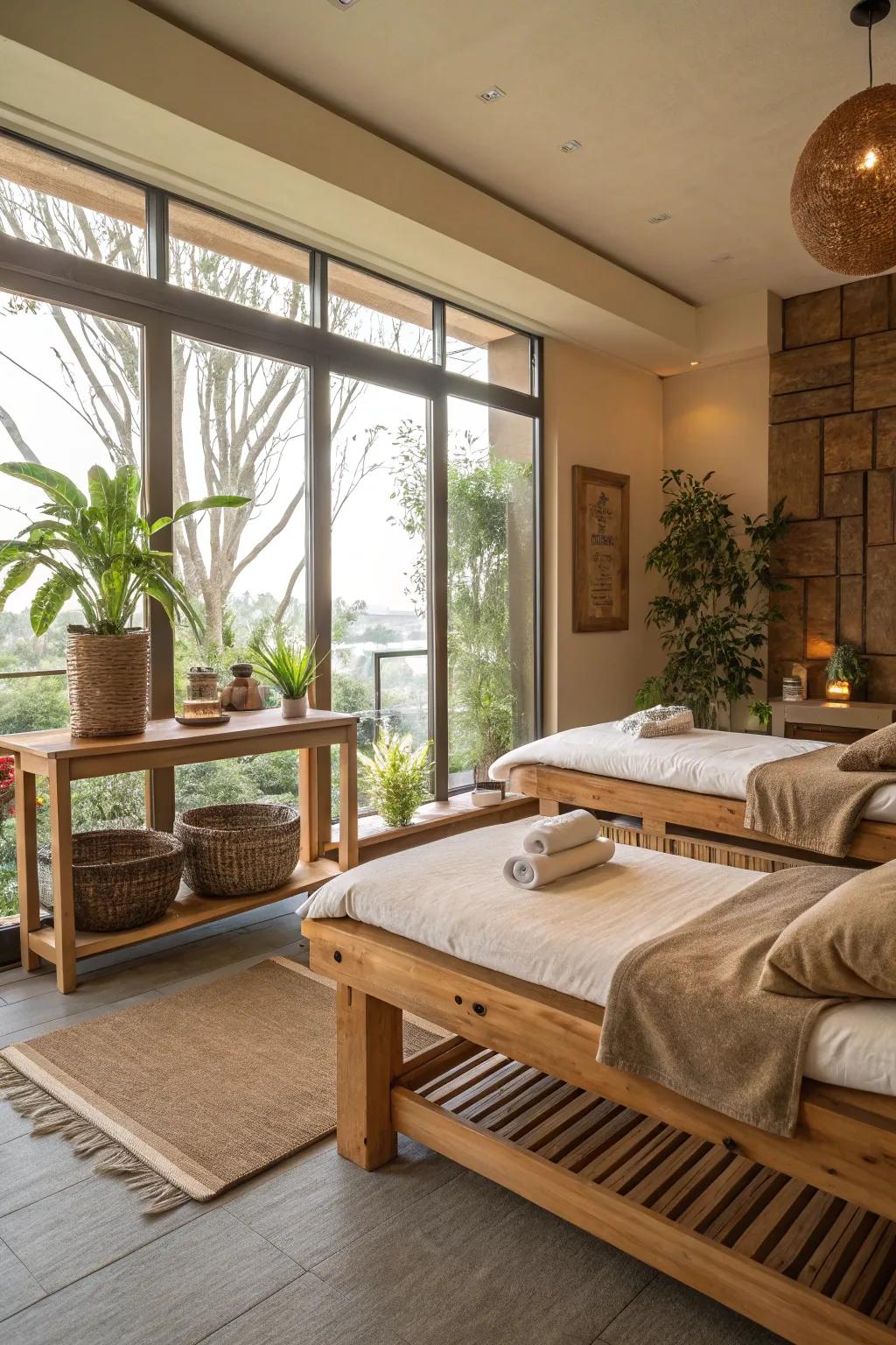 A massage space showing off eco design choices.