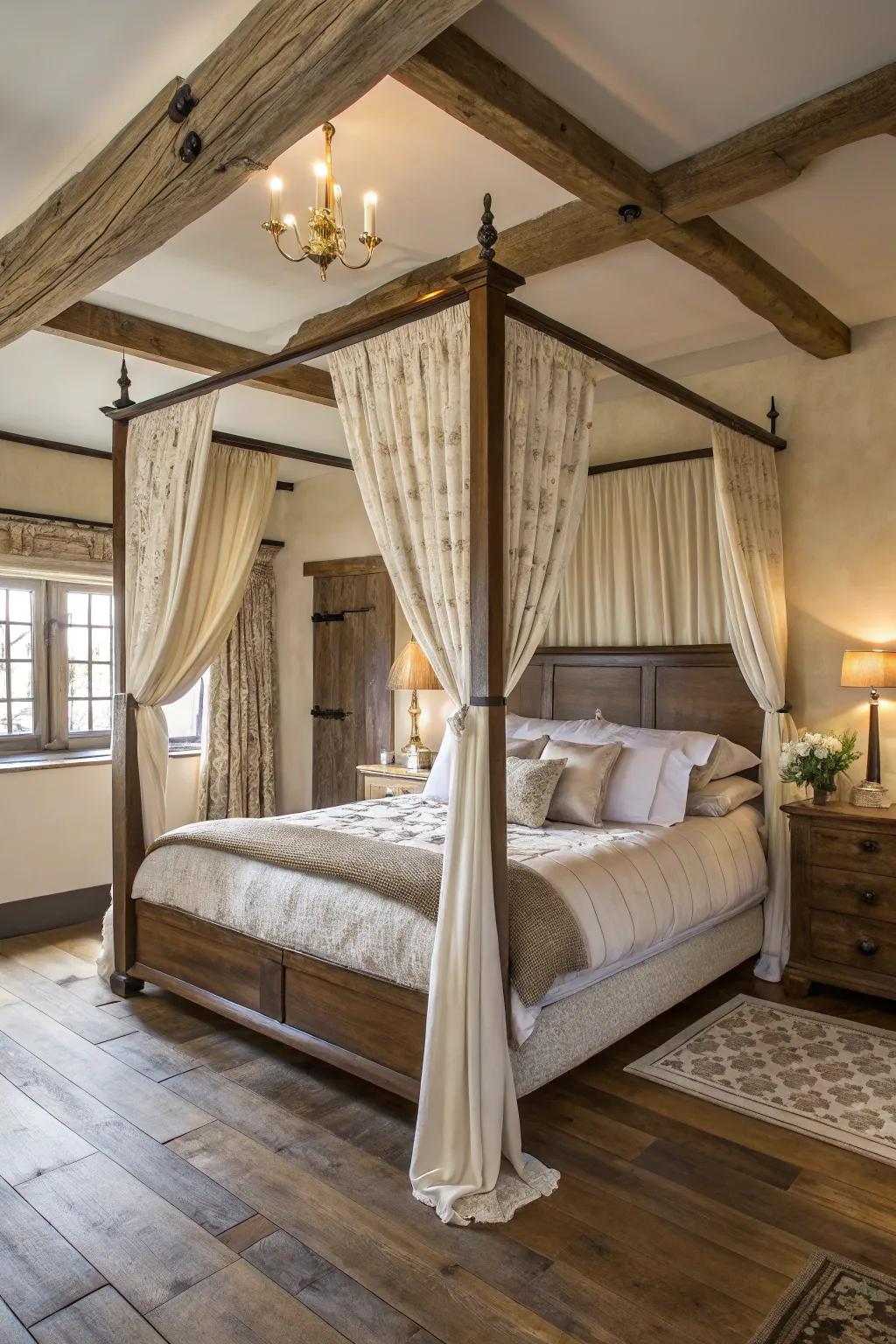 Grandeur and sophistication radiated by an elegant canopy bed