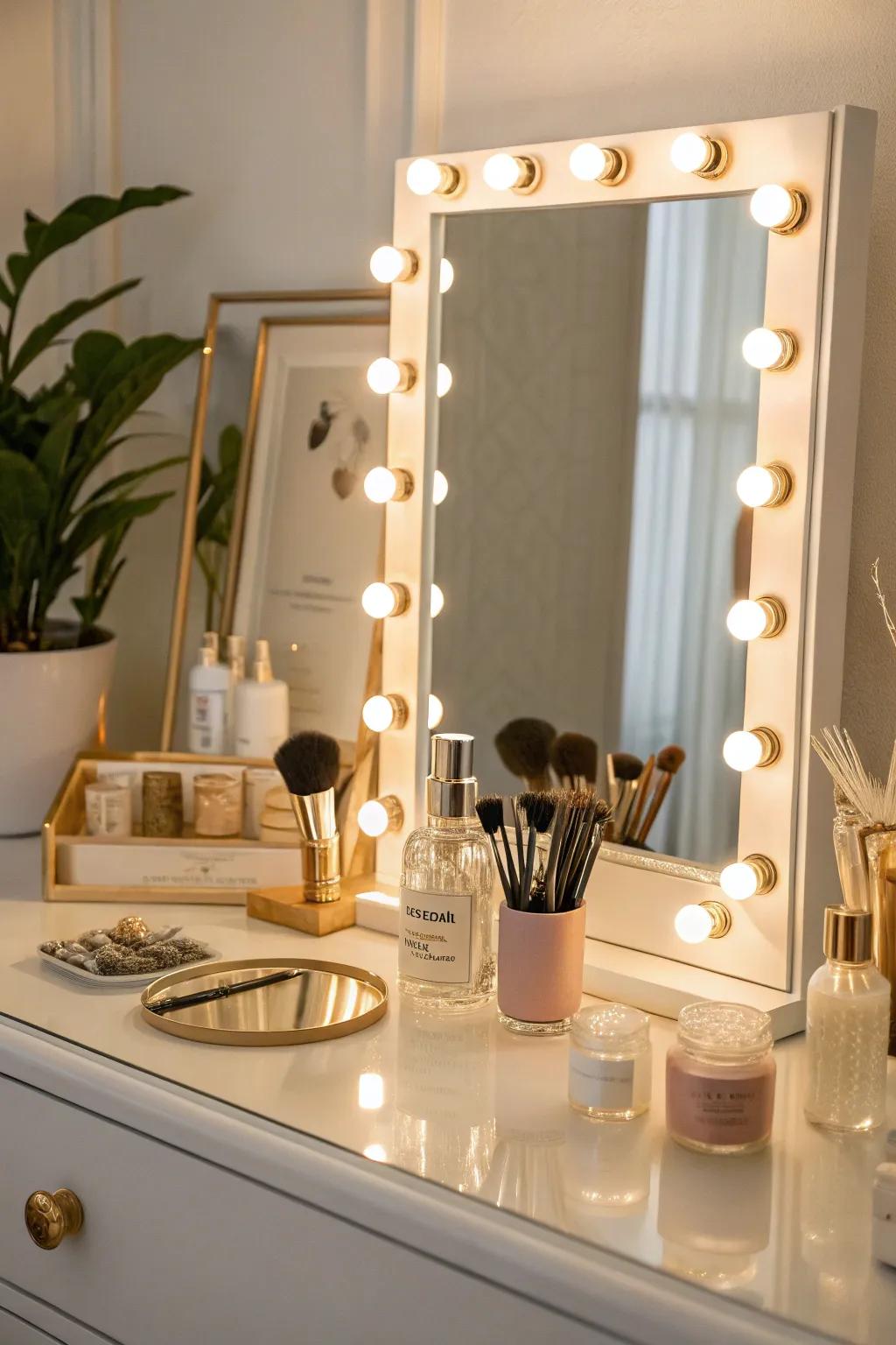 Lighted mirrors combine illumination with style.