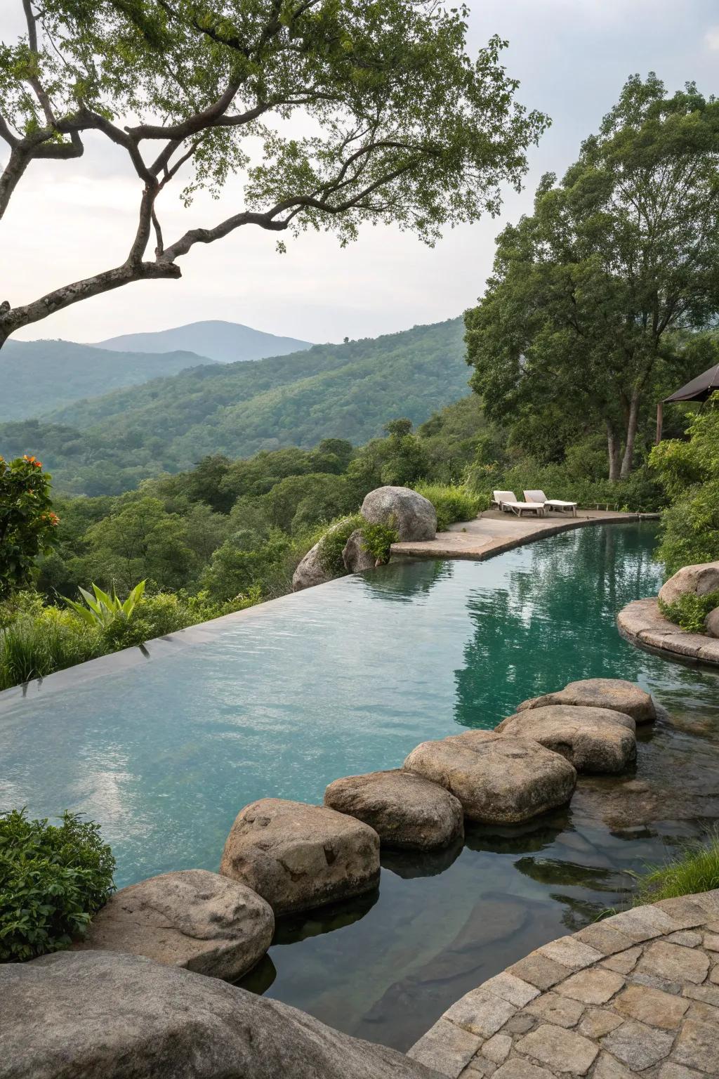 Rock design enhances the pool’s natural aesthetic.