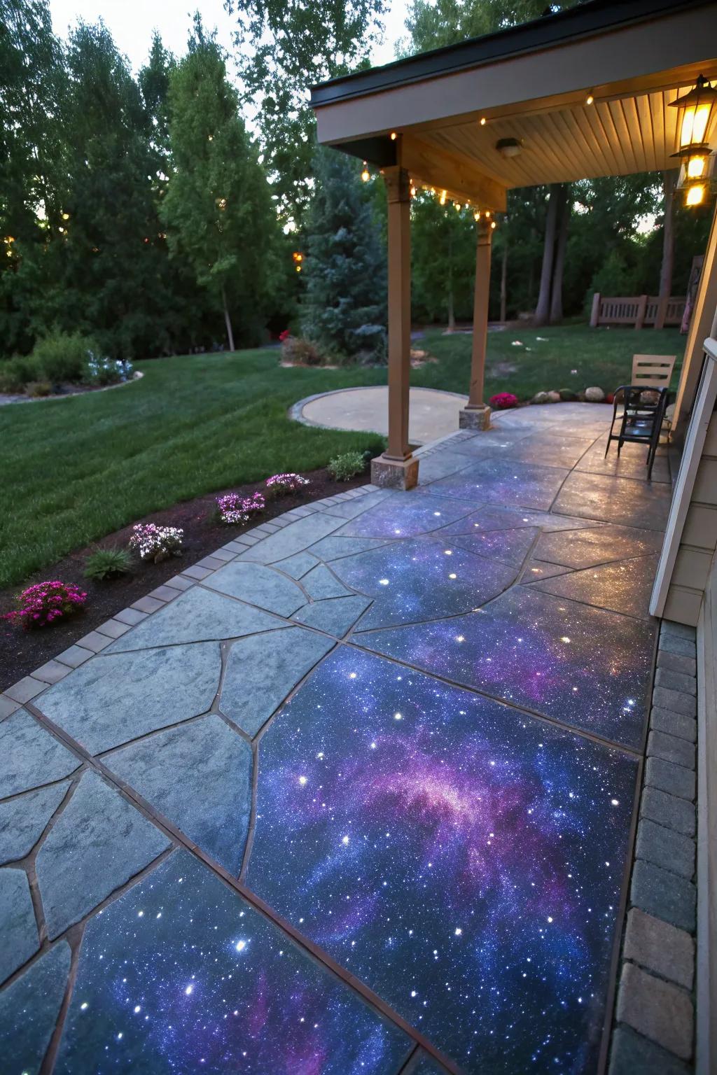A space effect on the patio establishes a mesmerizing and celestial atmosphere.
