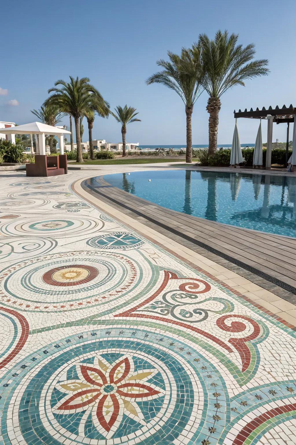 Mosaic designs add artistic flair and vibrant energy.