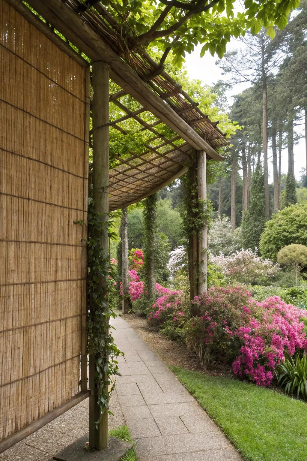 Reed screens furnish an organic and sustainable solitude option.