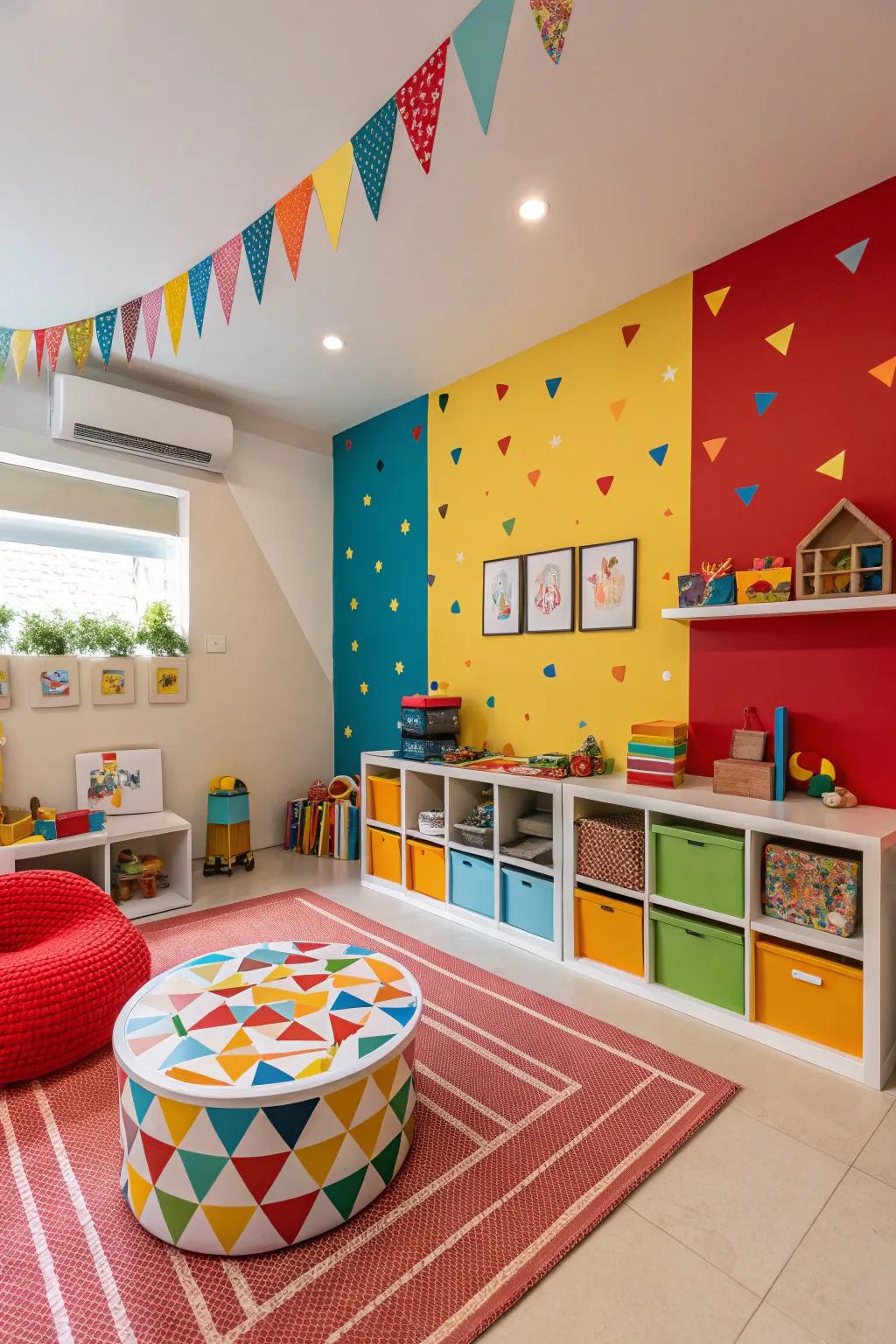 Daring color accents stimulating the amusement zone.