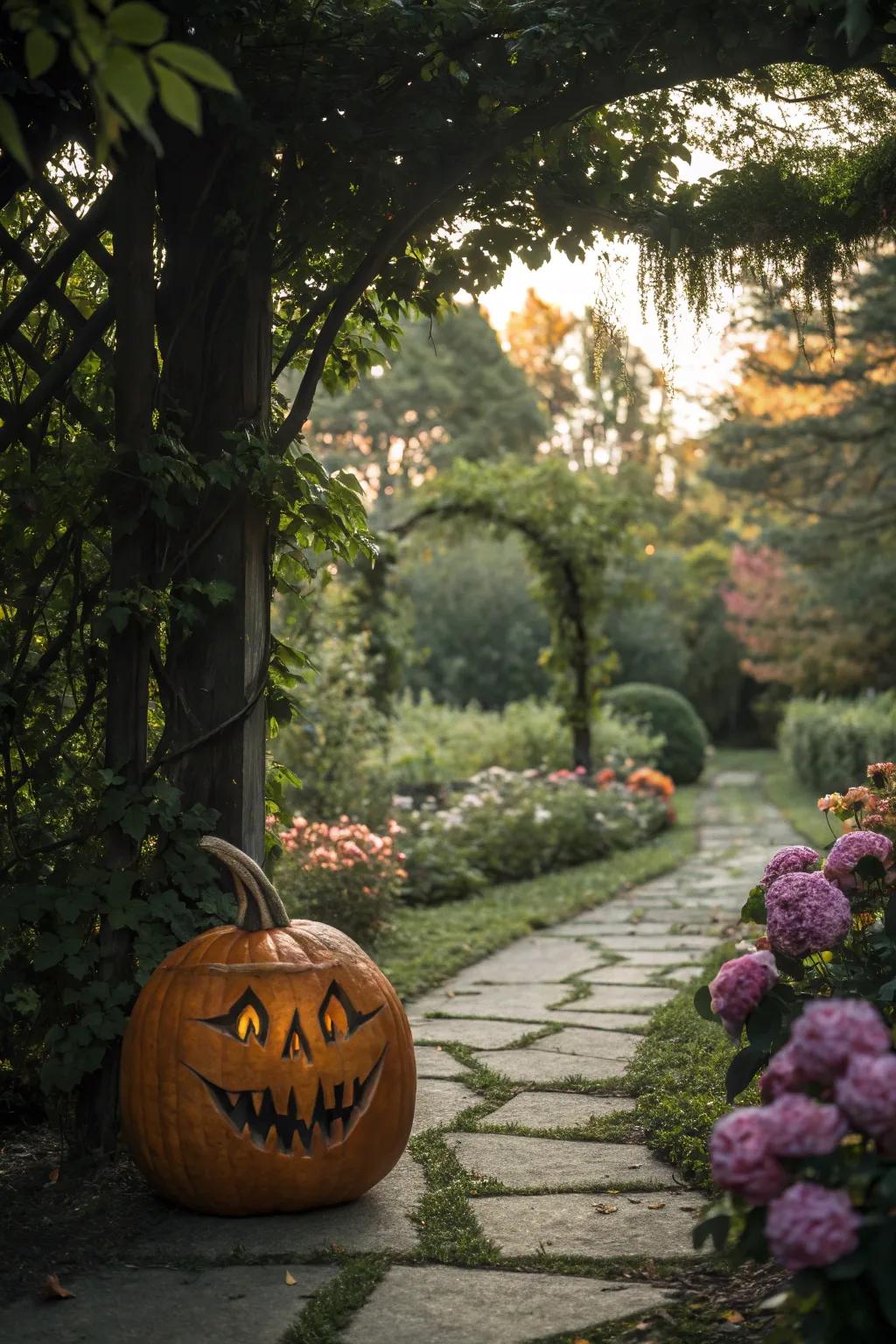 Fantasy is brought to life by a pumpkin with a mythical creature design.