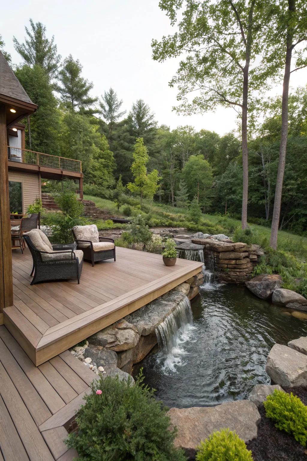 Create a peaceful environment with a water feature on your deck.