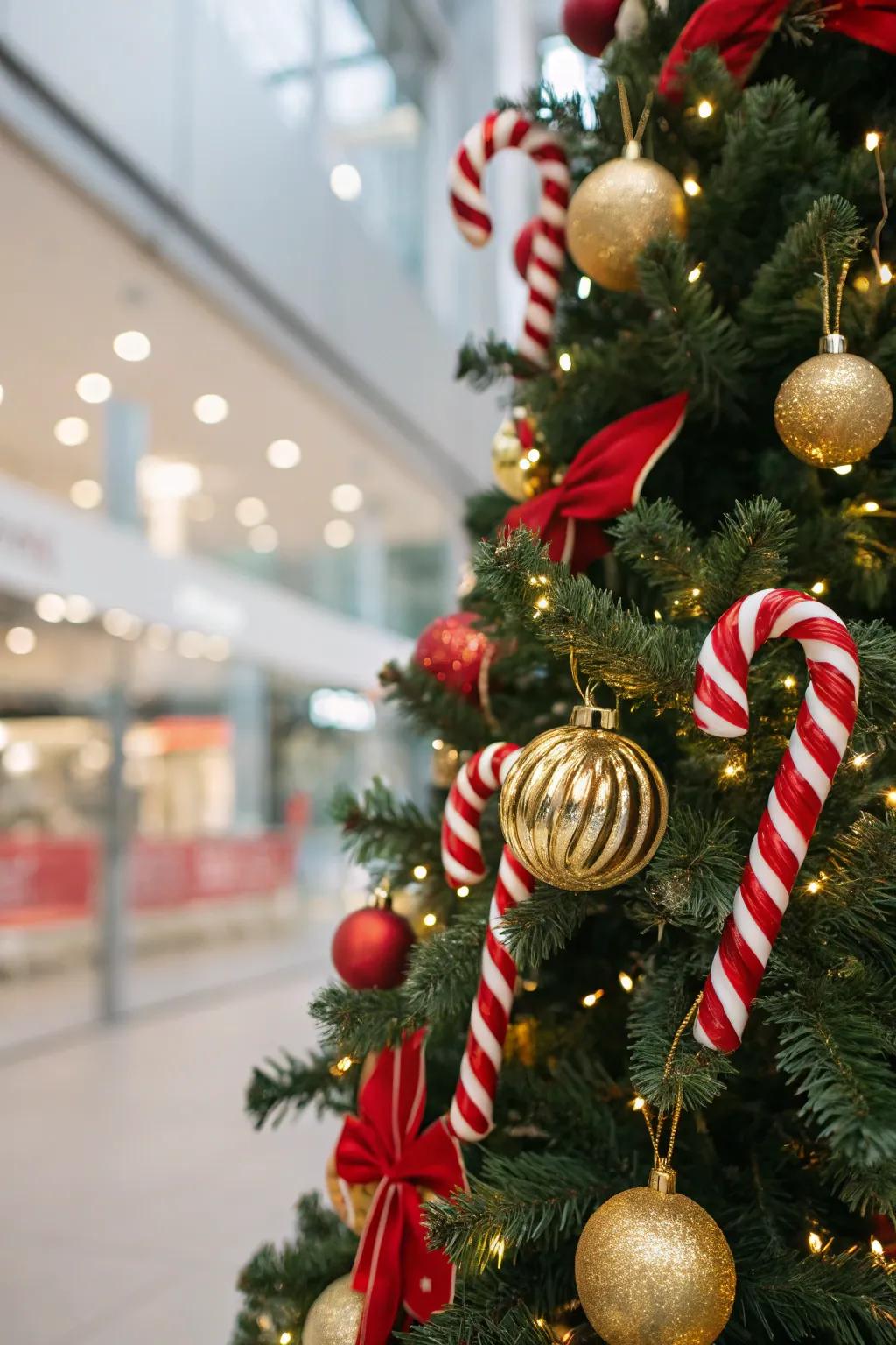 Sugar sticks and gilded accents bring a traditional twist to the tree.