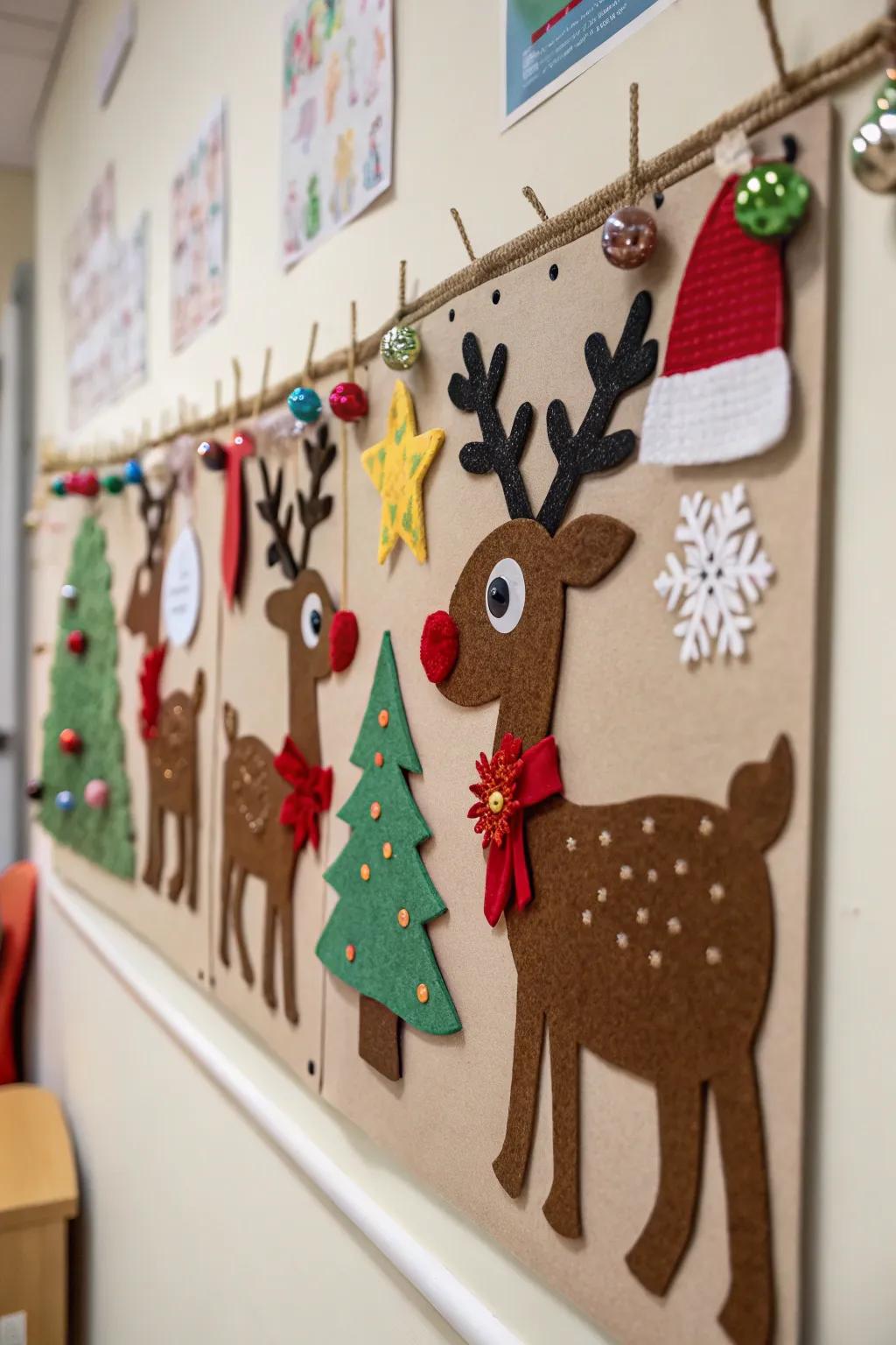 Snug materials add warmth to your reindeer board.