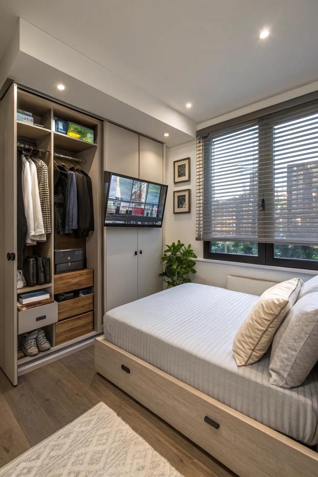 Smart technology enhances small room functionality.