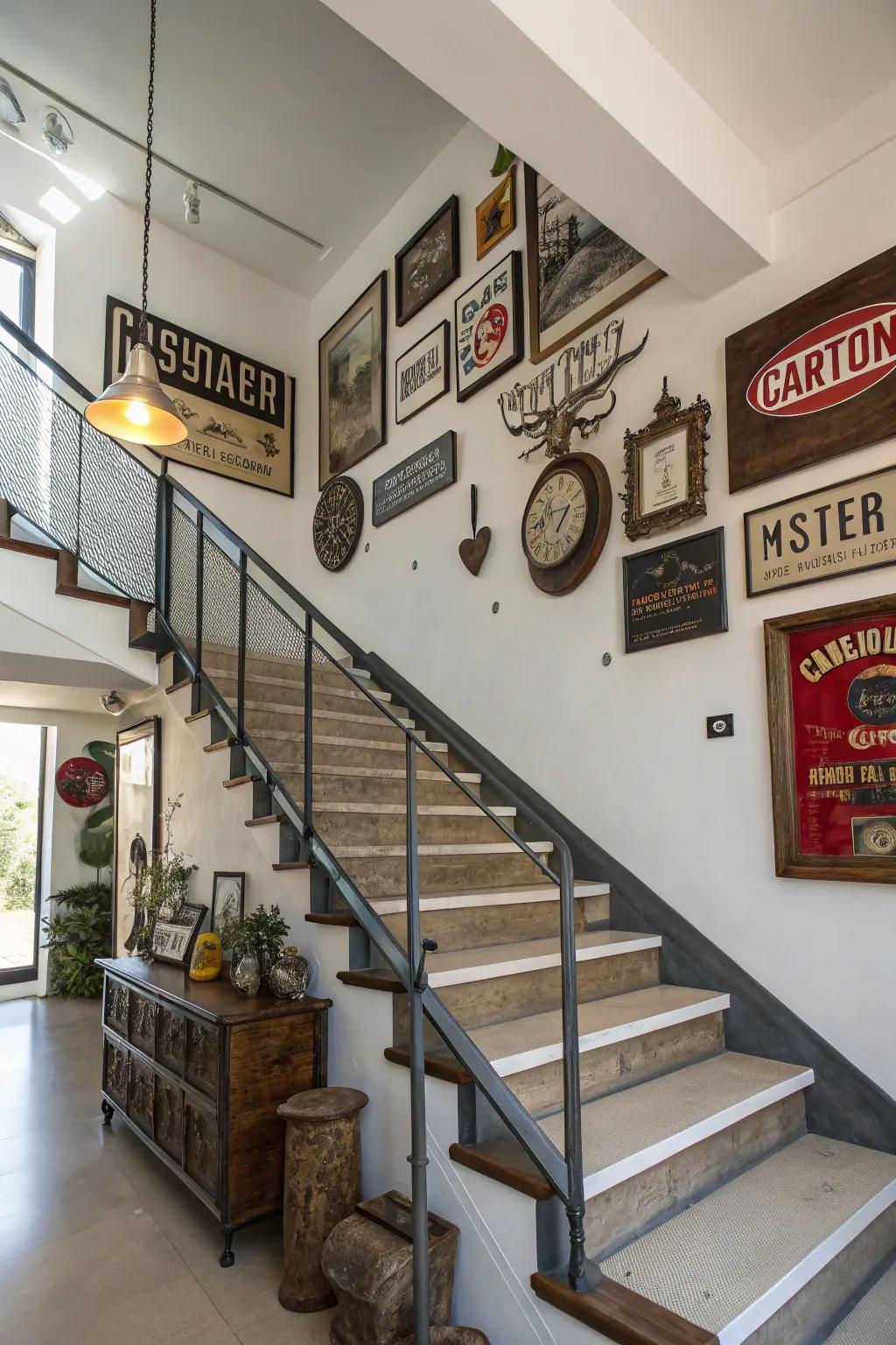 Vintage treasures contribute uniqueness and history to your staircase.