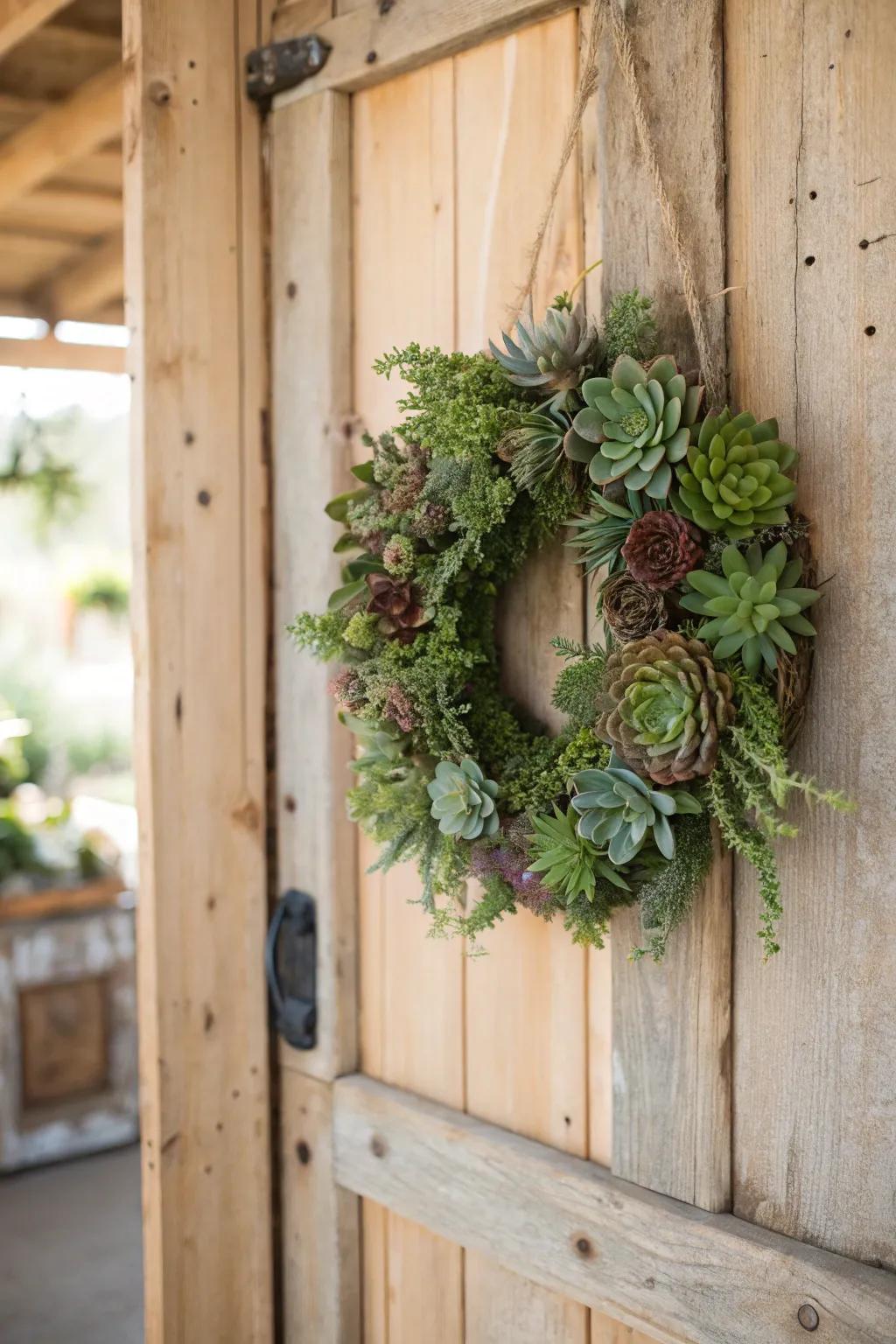 A warm welcome with a gorgeous succulent chaplet.