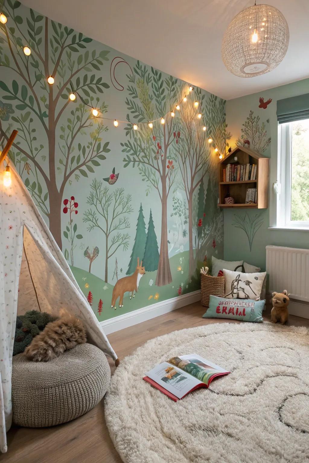 Craft magic with forest-themed wallpaper.
