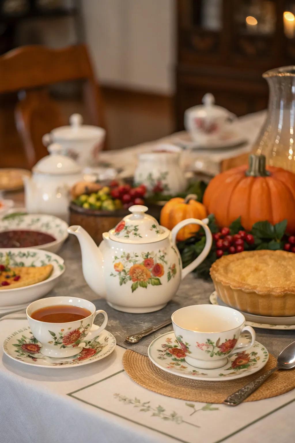 A tea party brings elegance and charm to Thanksgiving celebrations.