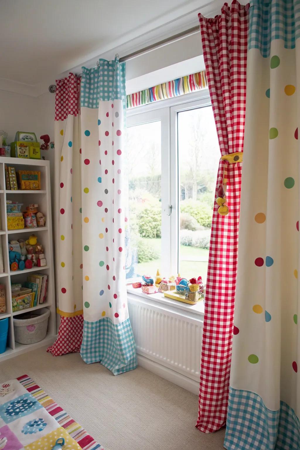 Mixed designs in window coverings create lively spaces.