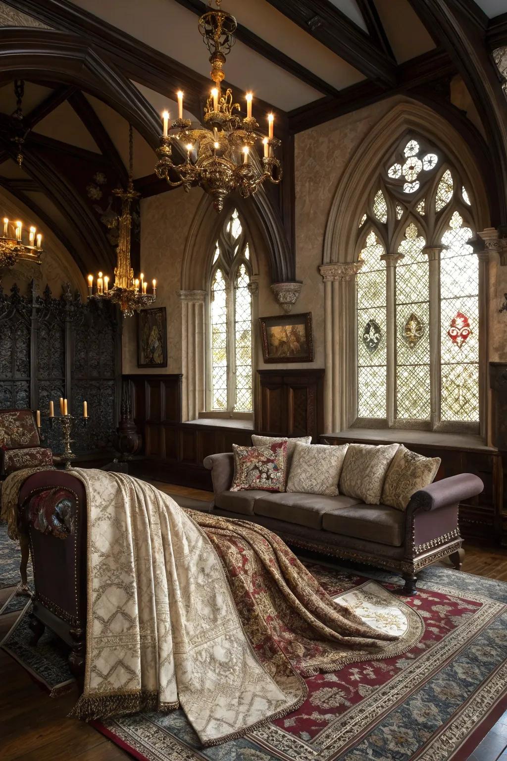 Stratified textiles append texture and affluence.