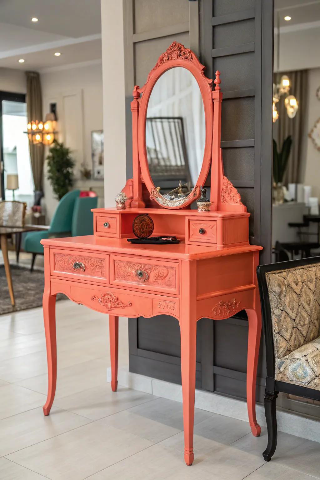 Unexpected colors have the potential to render your vintage vanity a stunning focal point.