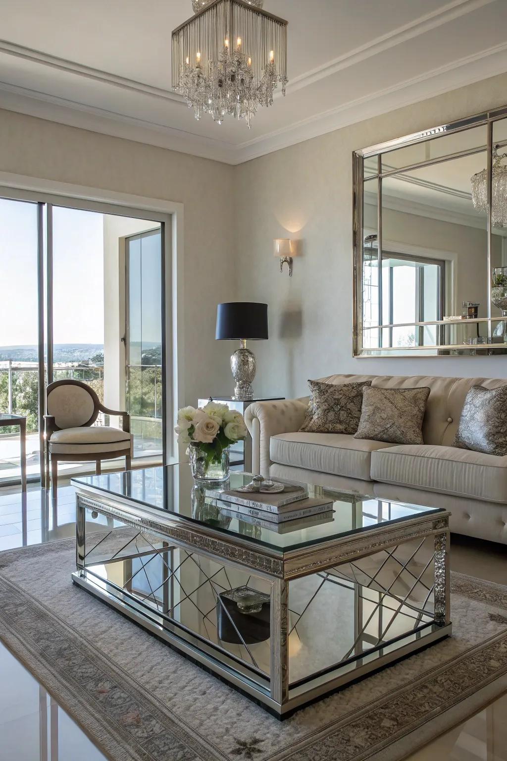 Reflective facets create the perception of a larger, brighter living area.
