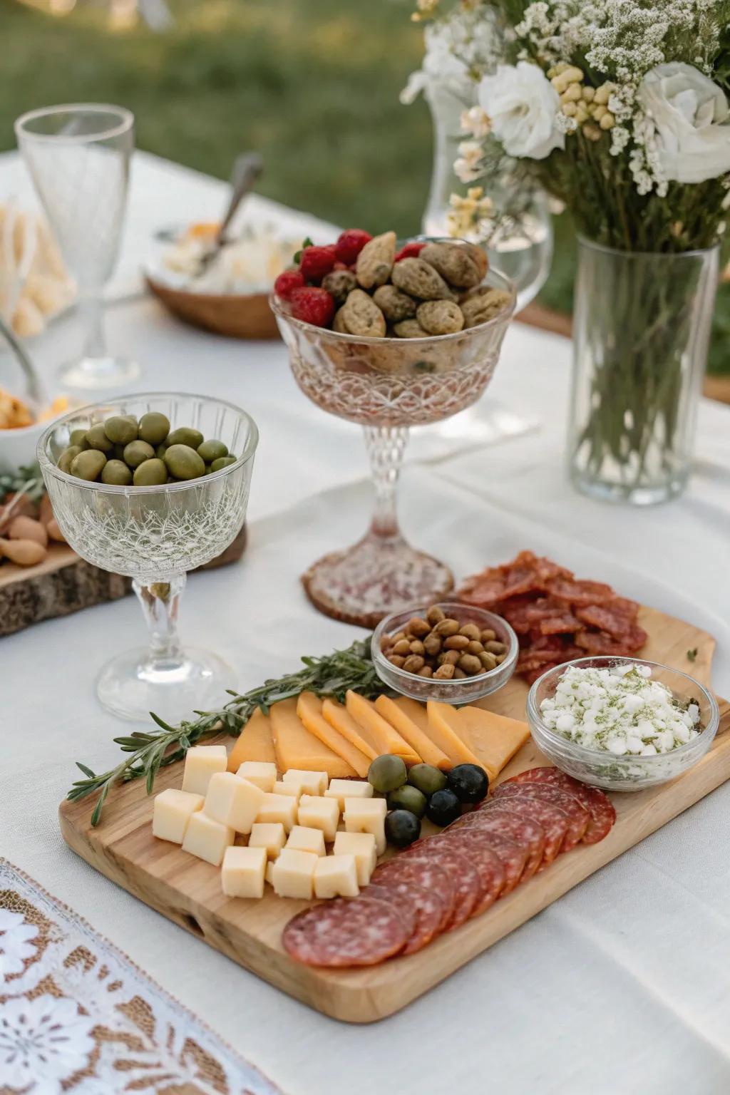 Vintage glassware injects elegance and sophistication.