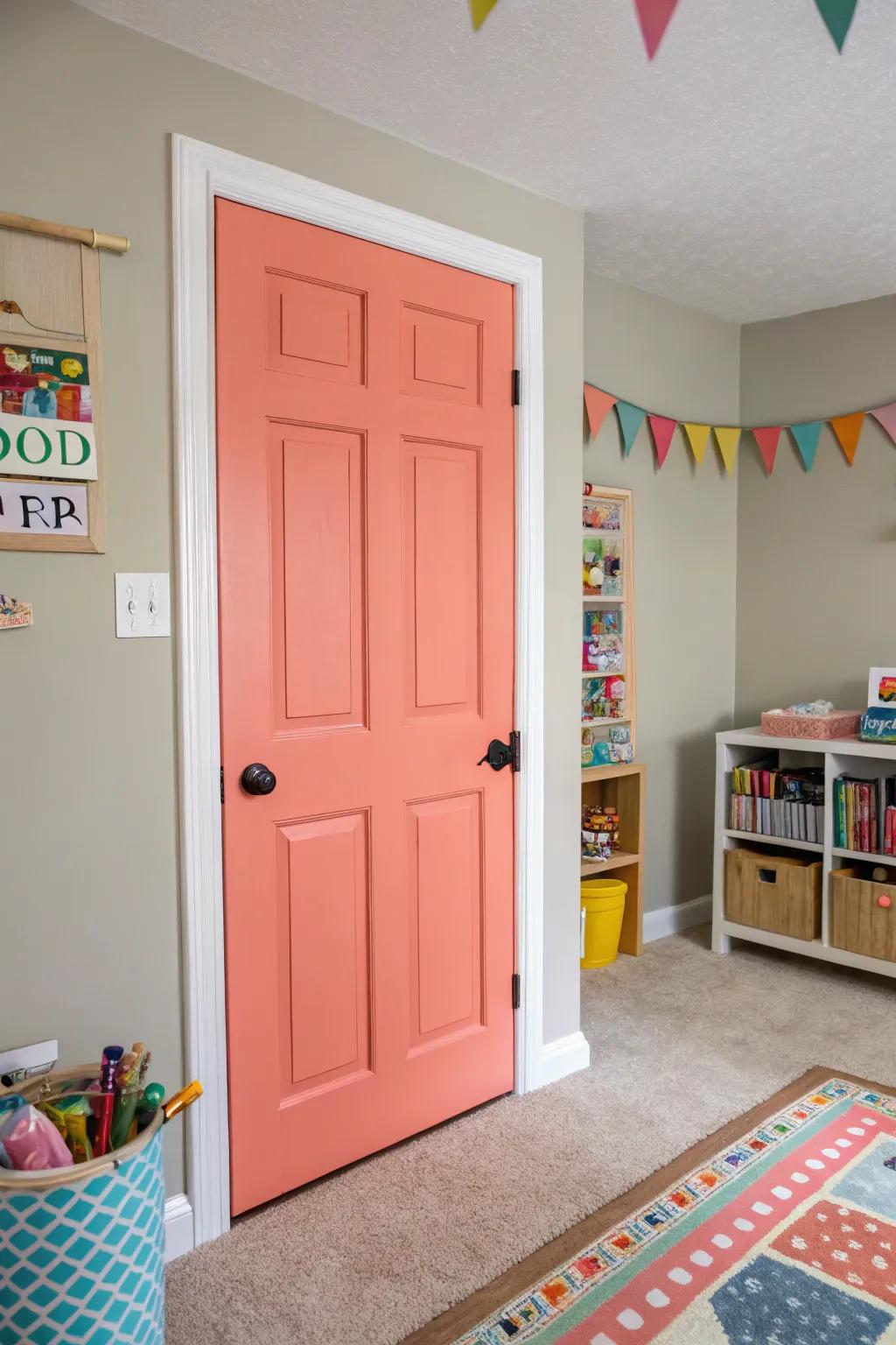 Vermilion doors introduce a playful and joyful hint.