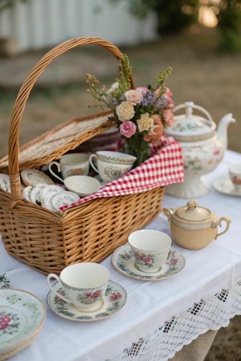 With tea items in a basket, you may create a delightful atmosphere for a perfect teatime.