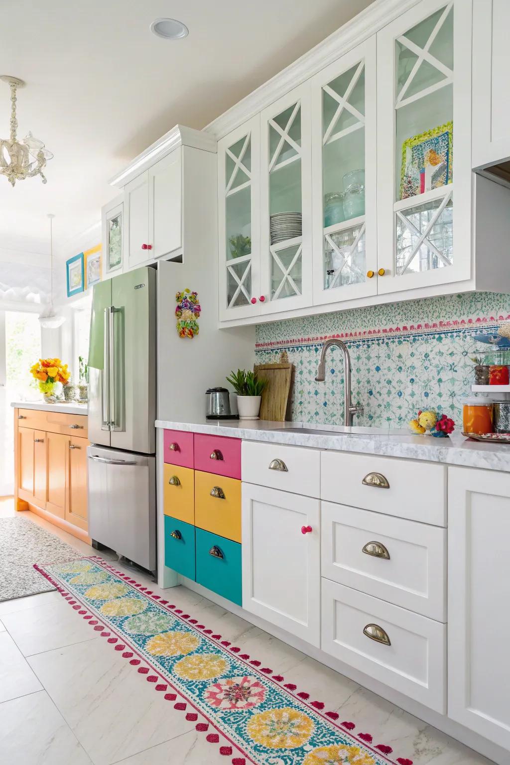 Vibrant enamel fittings including a lively pop of shade.
