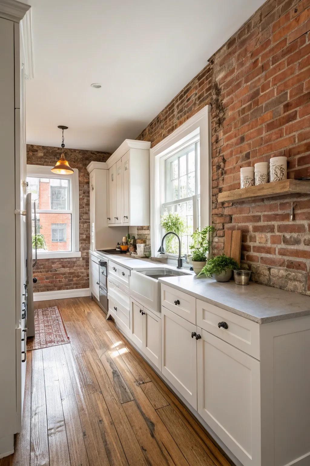 Architectural features incorporate uniqueness and charm to the cooking area.