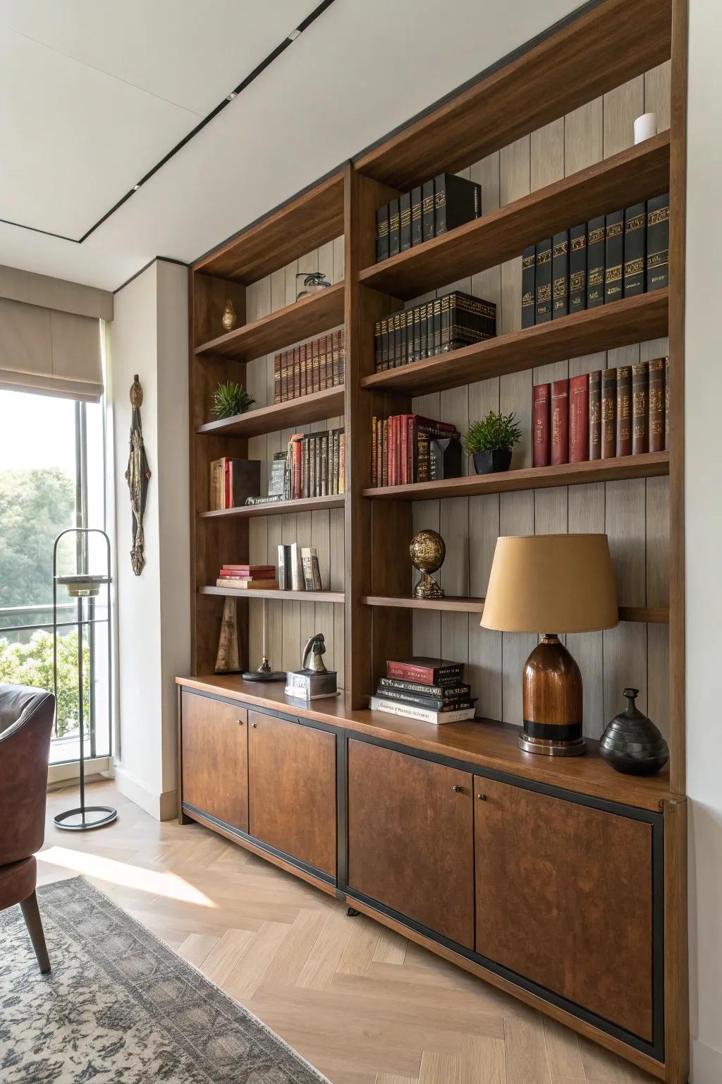 A timber and hide mount delivers a chic, modern visual.