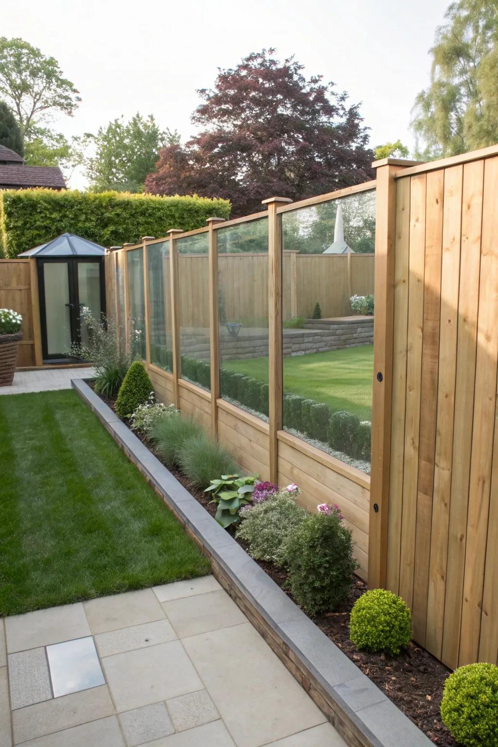 The addition of glass panels gives traditional wooden fences a modern twist.