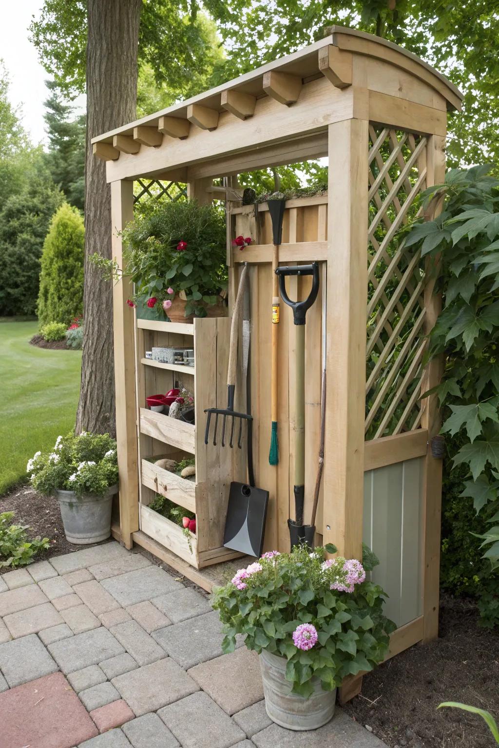 Add storage to your garden with a tool arch.