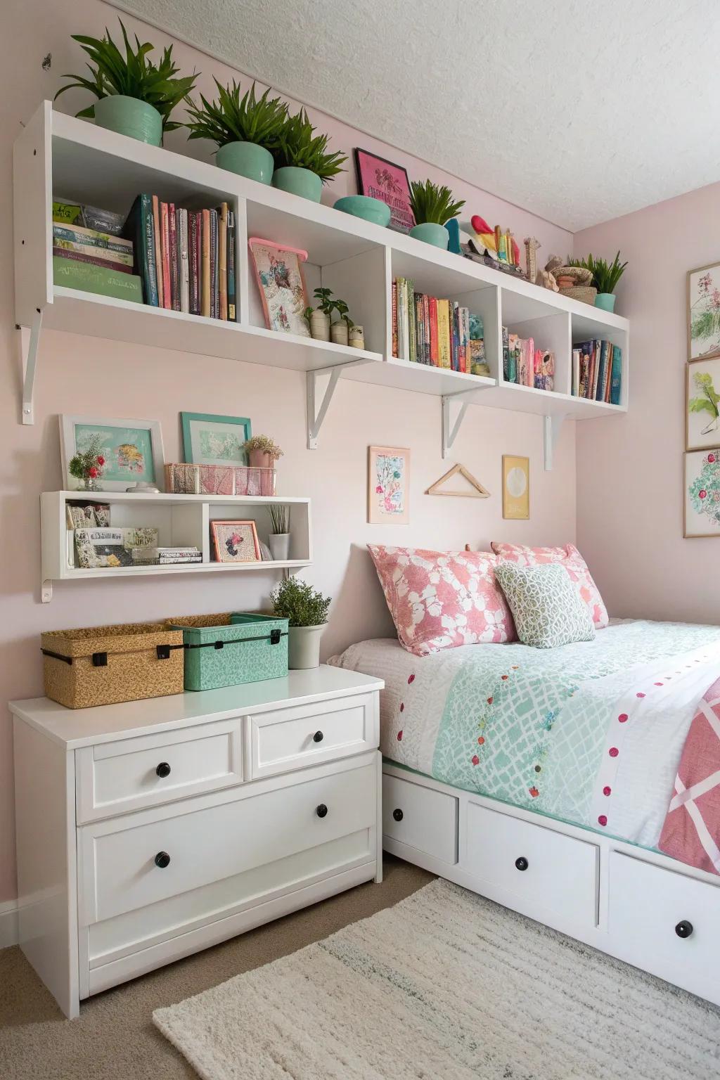 Clever storage solutions ensure the bedroom is well-kept and roomy.