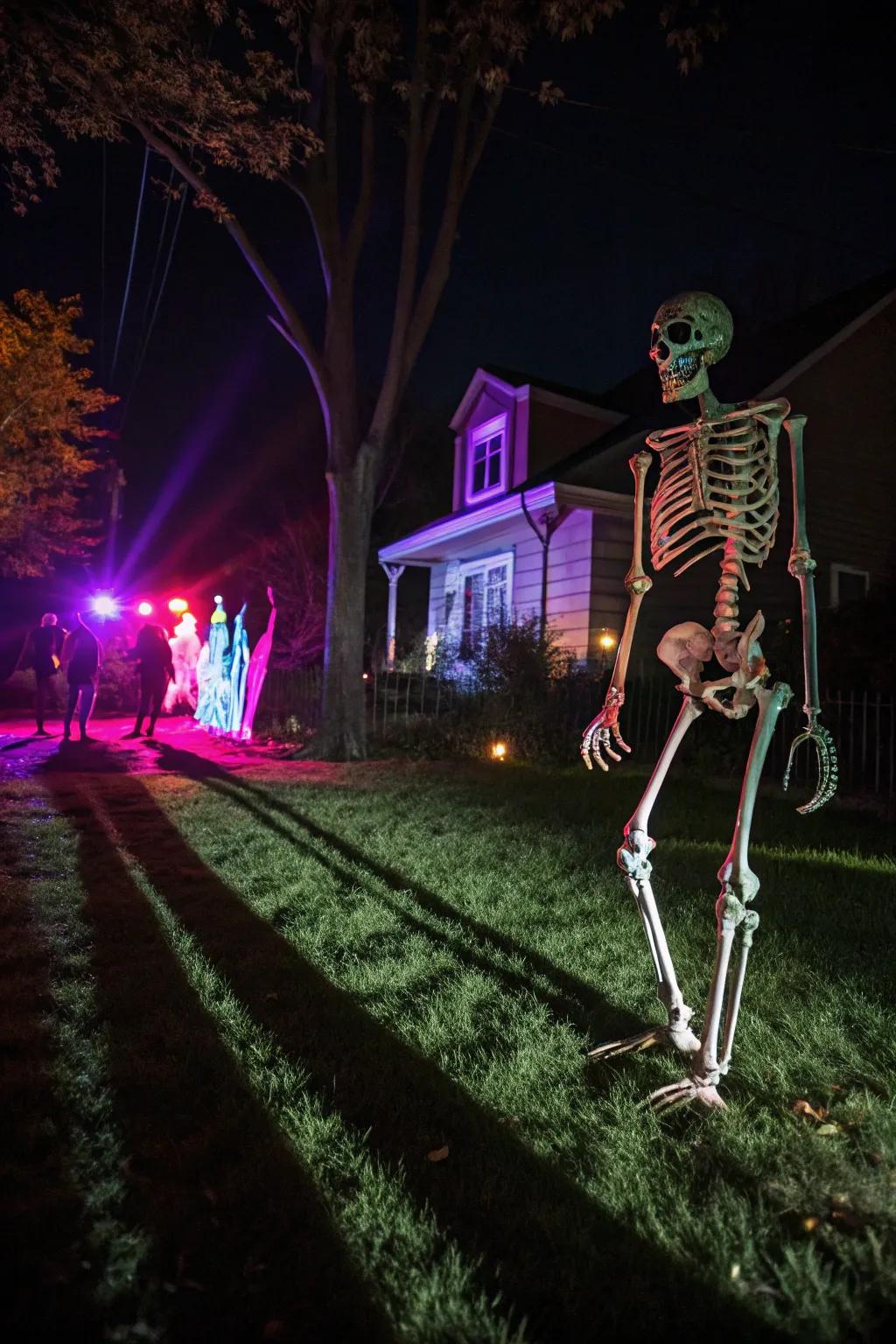 Strategic lighting transforms the skeleton into an evening spectacle.