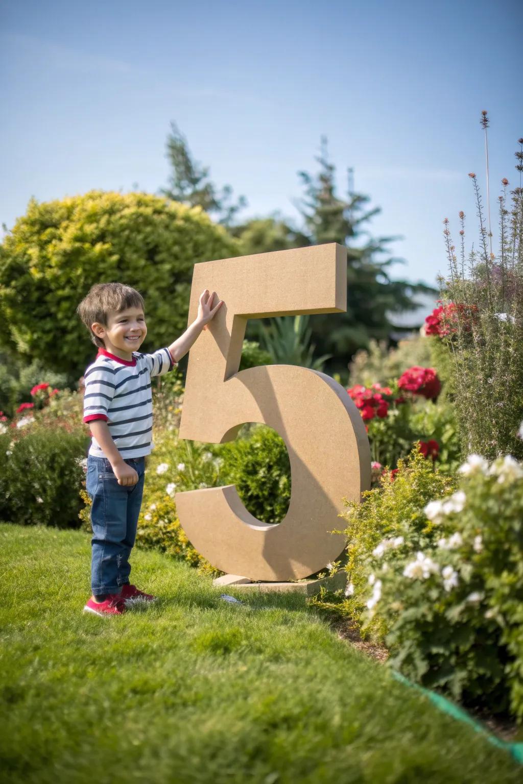 An oversized number 5 confidently asserts itself in birthday snapshots.