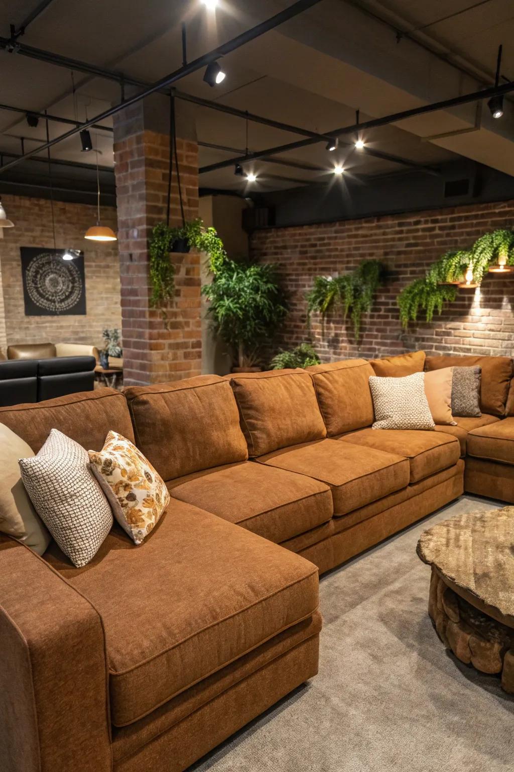 Nature-inspired shades birth an inviting '70s-style seating precinct.